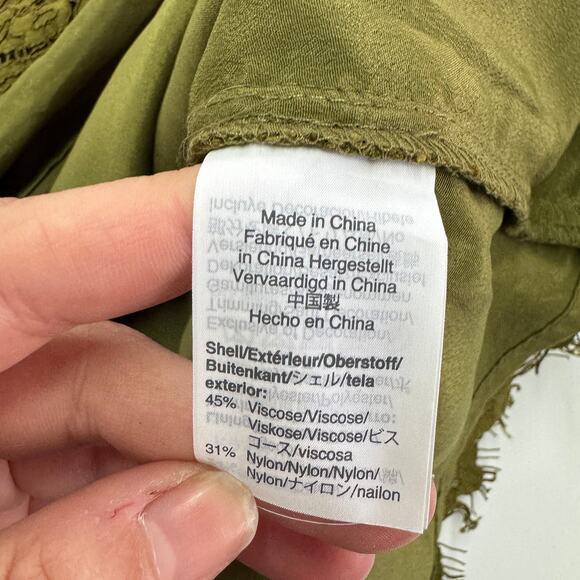 J.Crew Top Womens Petite X Small Green Lace Ruffle Neck Blouse - Picture 5 of 8